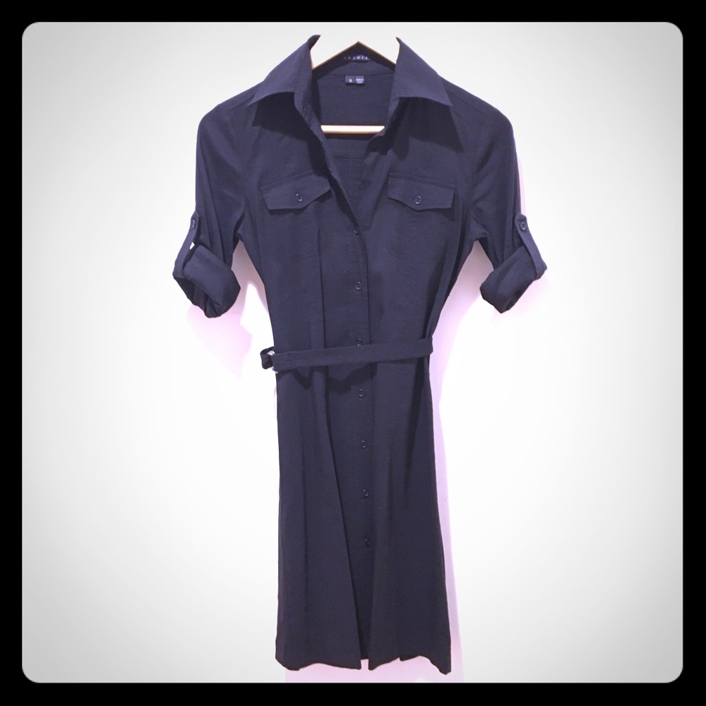 Black Linen Shirtdress Theory